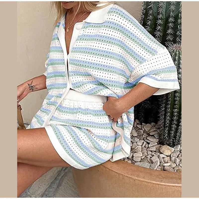 Strick-Set mit Oversized Shirt | Elastische Shorts | Lässiger Komfort