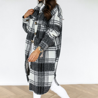 Karierte Jacke mit übergroßen Taschen für Frauen