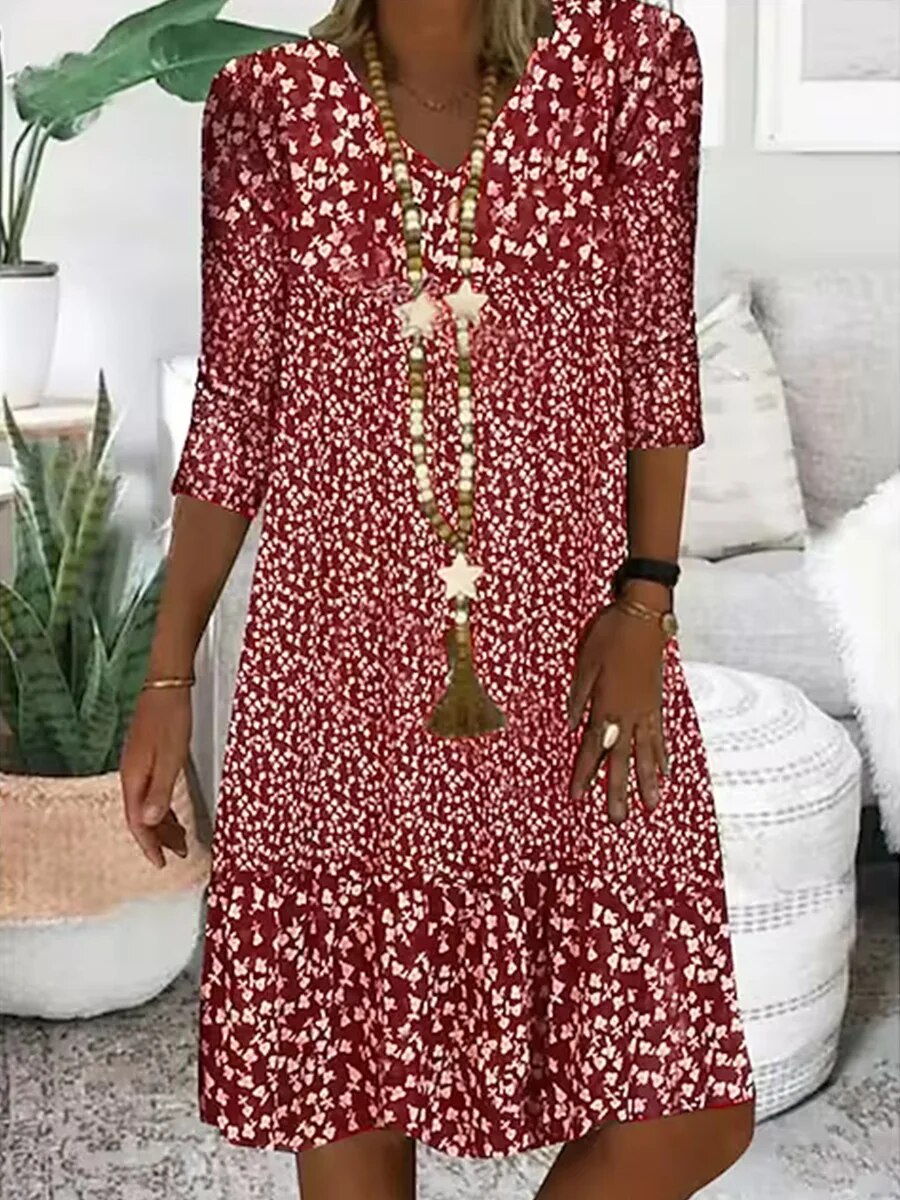 Nora Midi-Kleid | Lässiges Sommerkleid mit V-Ausschnitt und tropischem Print