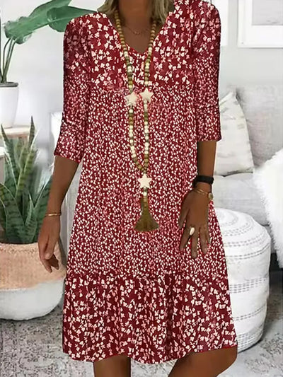 Nora Midi-Kleid | Lässiges Sommerkleid mit V-Ausschnitt und tropischem Print