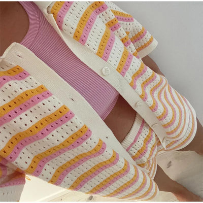 Strick-Set mit Oversized Shirt | Elastische Shorts | Lässiger Komfort