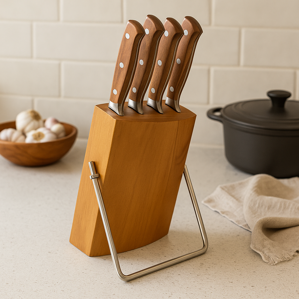 AcaciaGuard | 5-teiliges Küchenmesserset aus deutschem Stahl mit Akazienblock