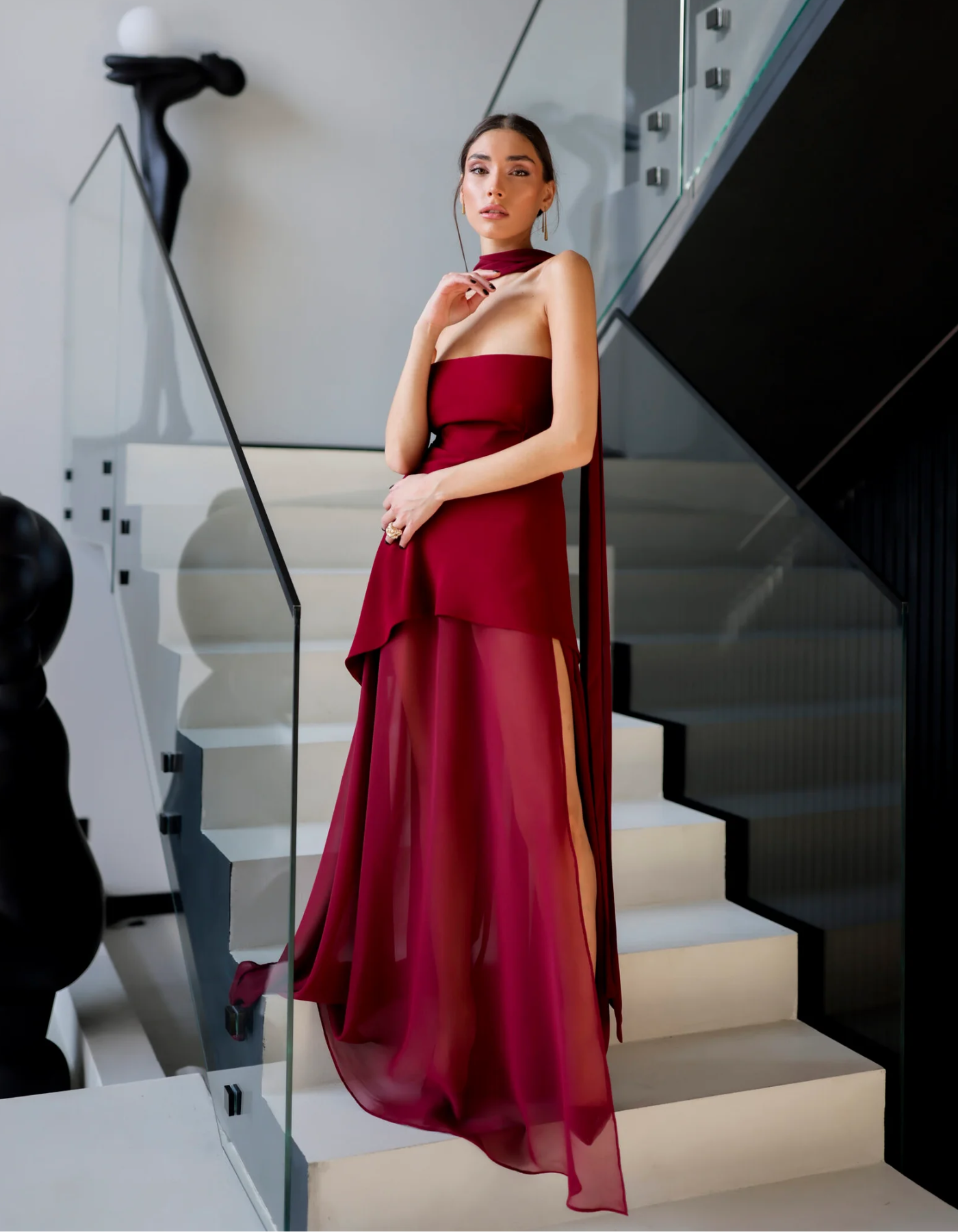 Aylin – Trägerloses Chiffon-Maxikleid