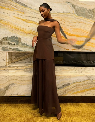 Aylin – Trägerloses Chiffon-Maxikleid