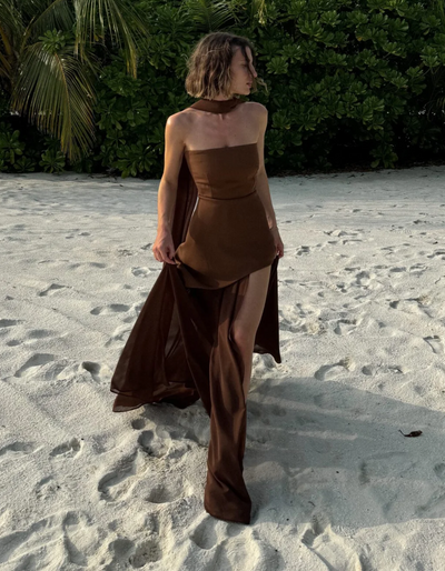 Aylin – Trägerloses Chiffon-Maxikleid