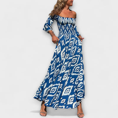 Bella - Off-Shoulder Kleid mit Blumenmuster in Ozeanfarben