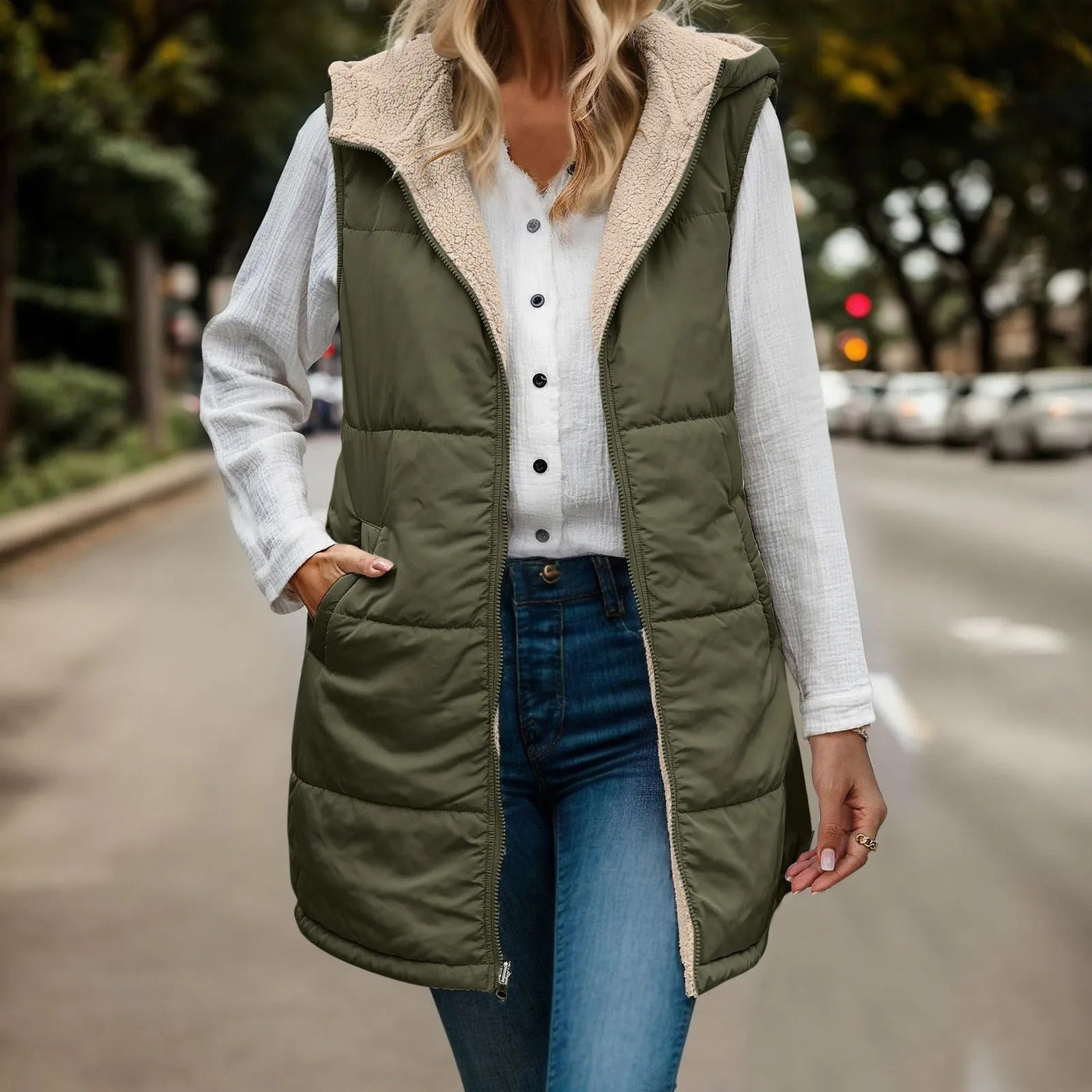 Wendbare ärmellose Jacke aus ärmellosem Kunstfleece