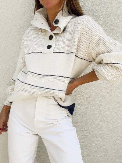 Lockerer Waffelstrickpullover mit Streifen für Damen