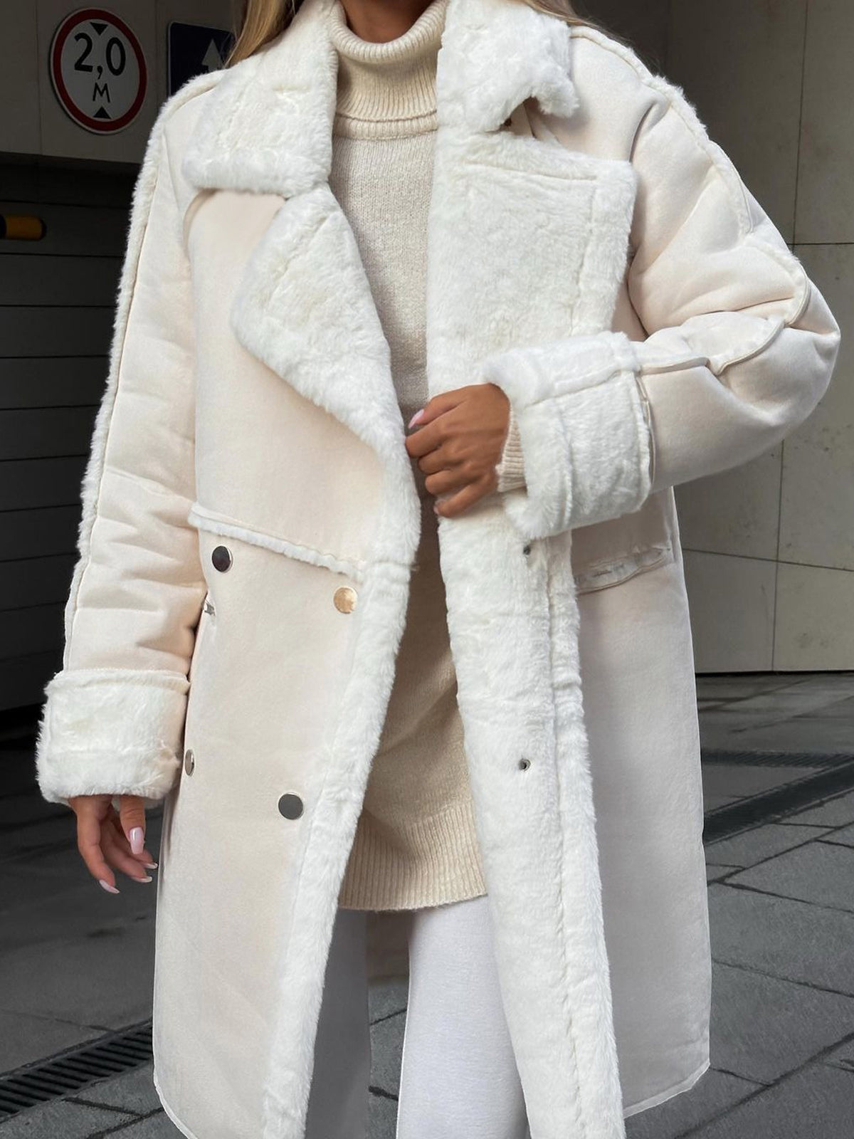 Übergroßer Peacoat mit Shearling-Besatz für Frauen