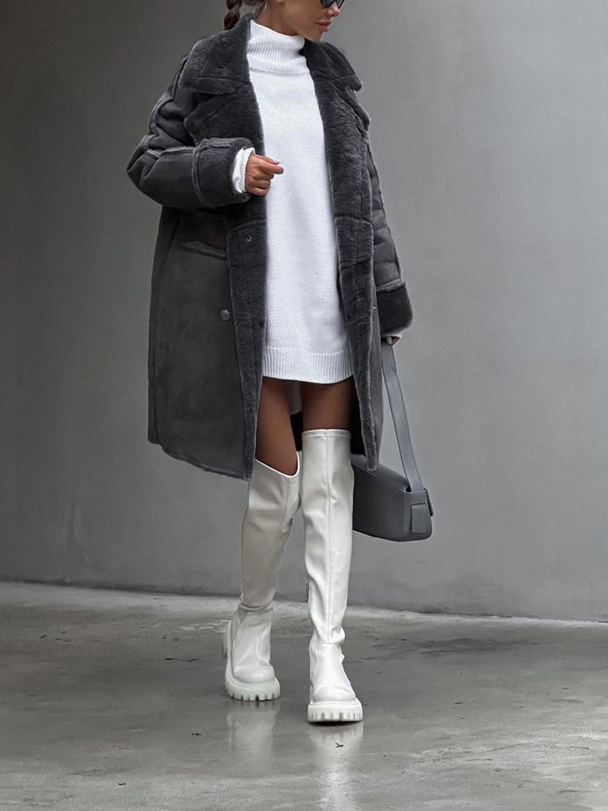 Übergroßer Peacoat mit Shearling-Besatz für Frauen