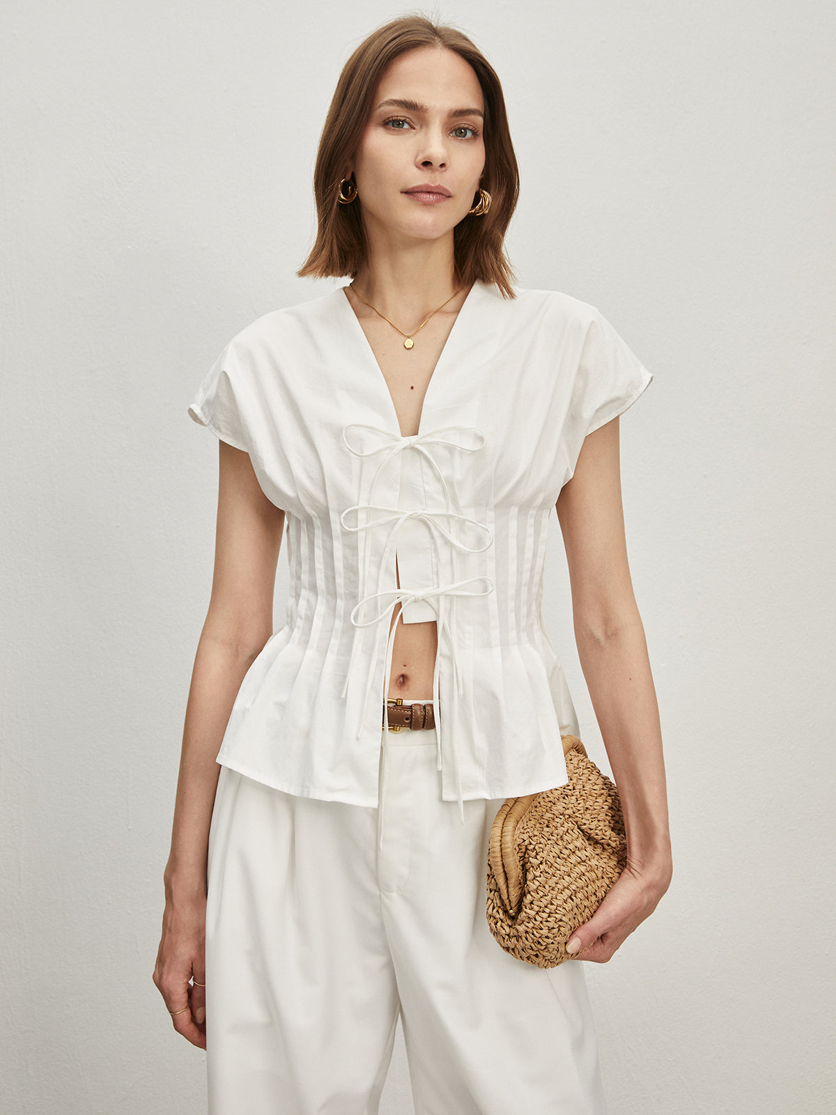 Amira® | Plissierte Baumwollbluse mit Knoten