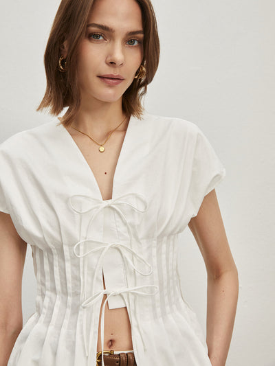 Amira® | Plissierte Baumwollbluse mit Knoten