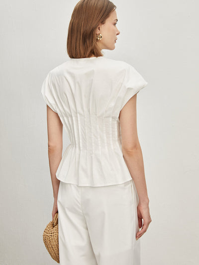 Amira® | Plissierte Baumwollbluse mit Knoten