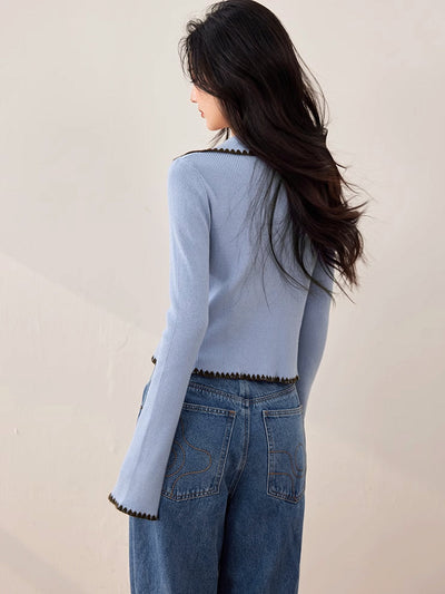 Strickoberteil mit Zickzackkante | Kragen | Schmale Passform