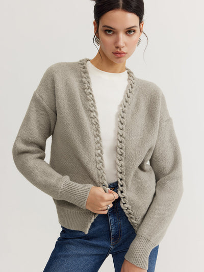 Strickjacke ohne Verschluss | Geflochtene Kante | Lässige Silhouette