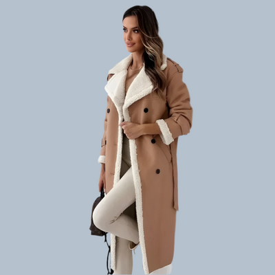 Eleganter Mantel | Kunstleder & Teddyfutter | Stilvoll & Kuschelig