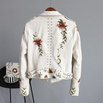 Stylische Lederjacke mit Blumenmuster für Frauen