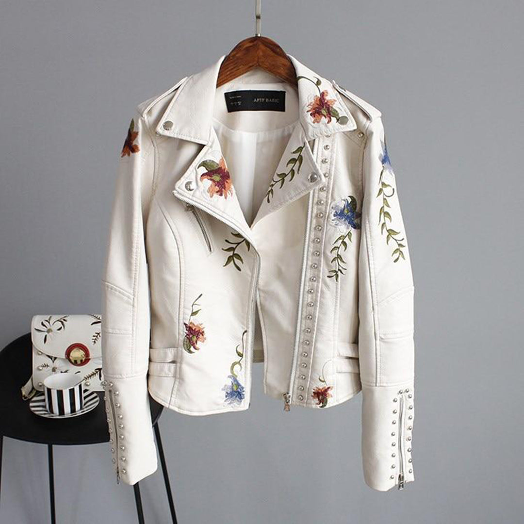 Stylische Lederjacke mit Blumenmuster für Frauen