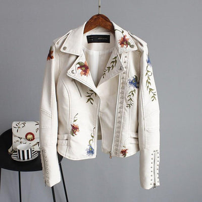 Stylische Lederjacke mit Blumenmuster für Frauen