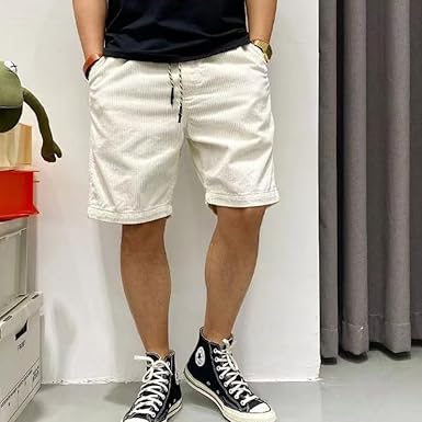 Herren Sommer Cordhosen Short - Leichte Kurze Hose mit Kordelzug