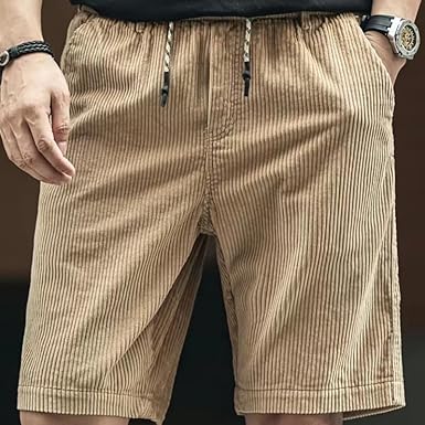 Herren Sommer Cordhosen Short - Leichte Kurze Hose mit Kordelzug