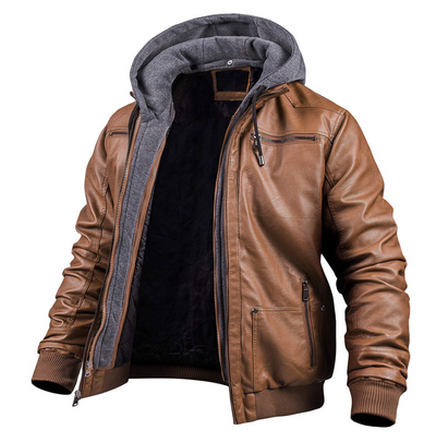 Lederbomberjacke mit Kapuze für Männer