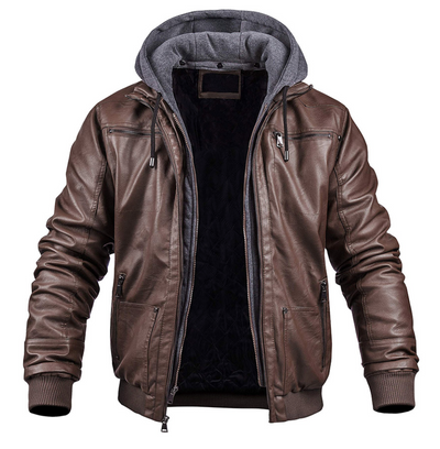 Lederbomberjacke mit Kapuze für Männer