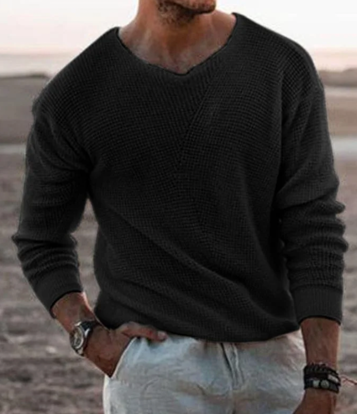 Warmer Pullover mit V-Ausschnitt für Männer
