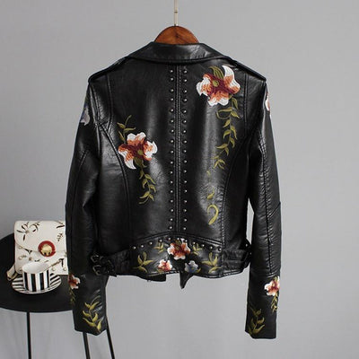 Stylische Lederjacke mit Blumenmuster für Frauen