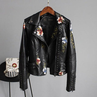 Stylische Lederjacke mit Blumenmuster für Frauen