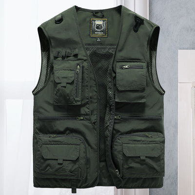 Sommerliche Militär Jagd- und Anglerweste für Herren - Leichte Outdoor Multifunktionsweste mit Taschen