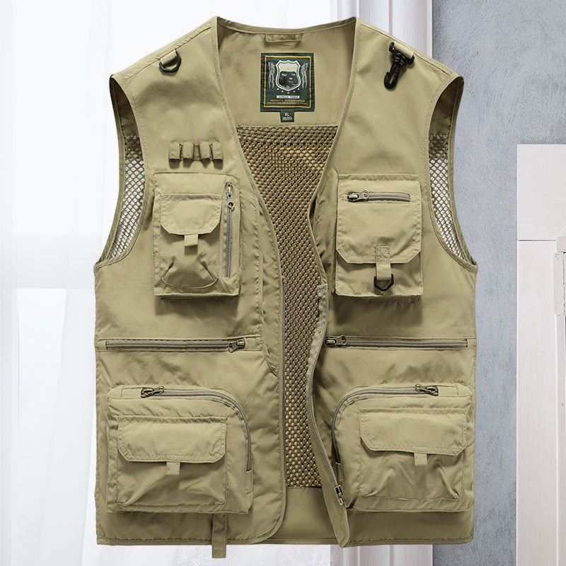 Sommerliche Militär Jagd- und Anglerweste für Herren - Leichte Outdoor Multifunktionsweste mit Taschen
