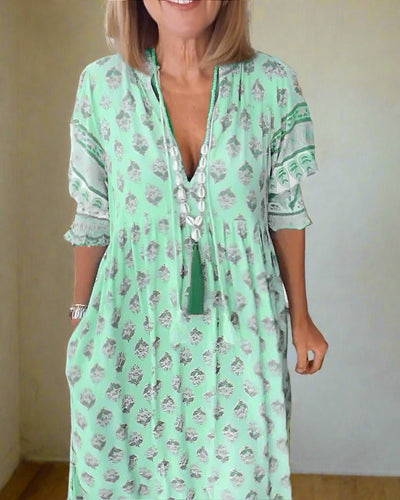 Luftiges Damen Boho-Kleid - Leichte Sommer-Tunika mit ausdrucksstarkem Ethno-Muster