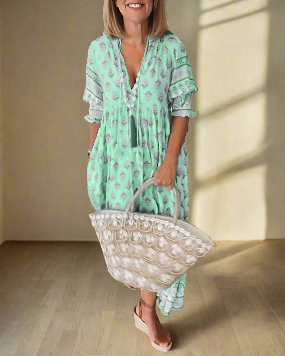 Luftiges Damen Boho-Kleid - Leichte Sommer-Tunika mit ausdrucksstarkem Ethno-Muster