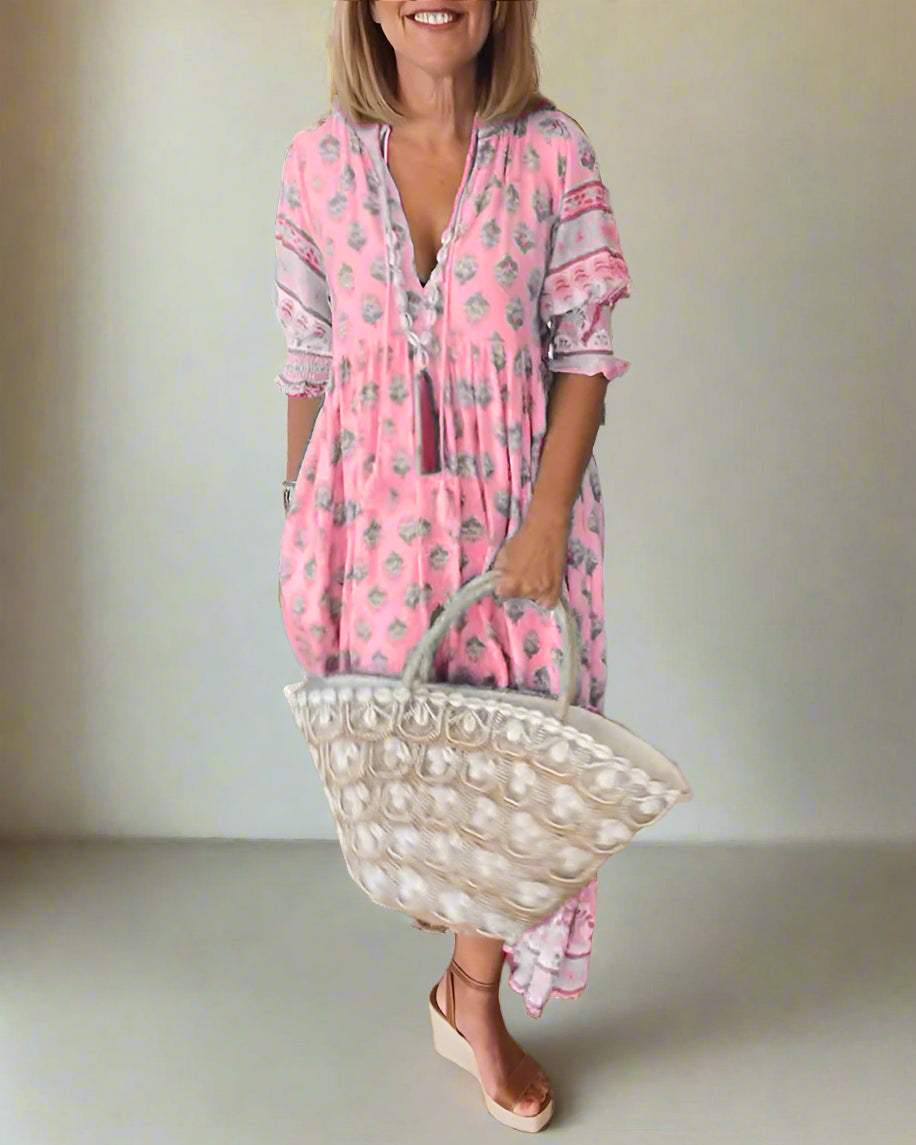 Luftiges Damen Boho-Kleid - Leichte Sommer-Tunika mit ausdrucksstarkem Ethno-Muster