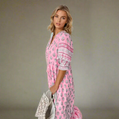 Luftiges Damen Boho-Kleid - Leichte Sommer-Tunika mit ausdrucksstarkem Ethno-Muster