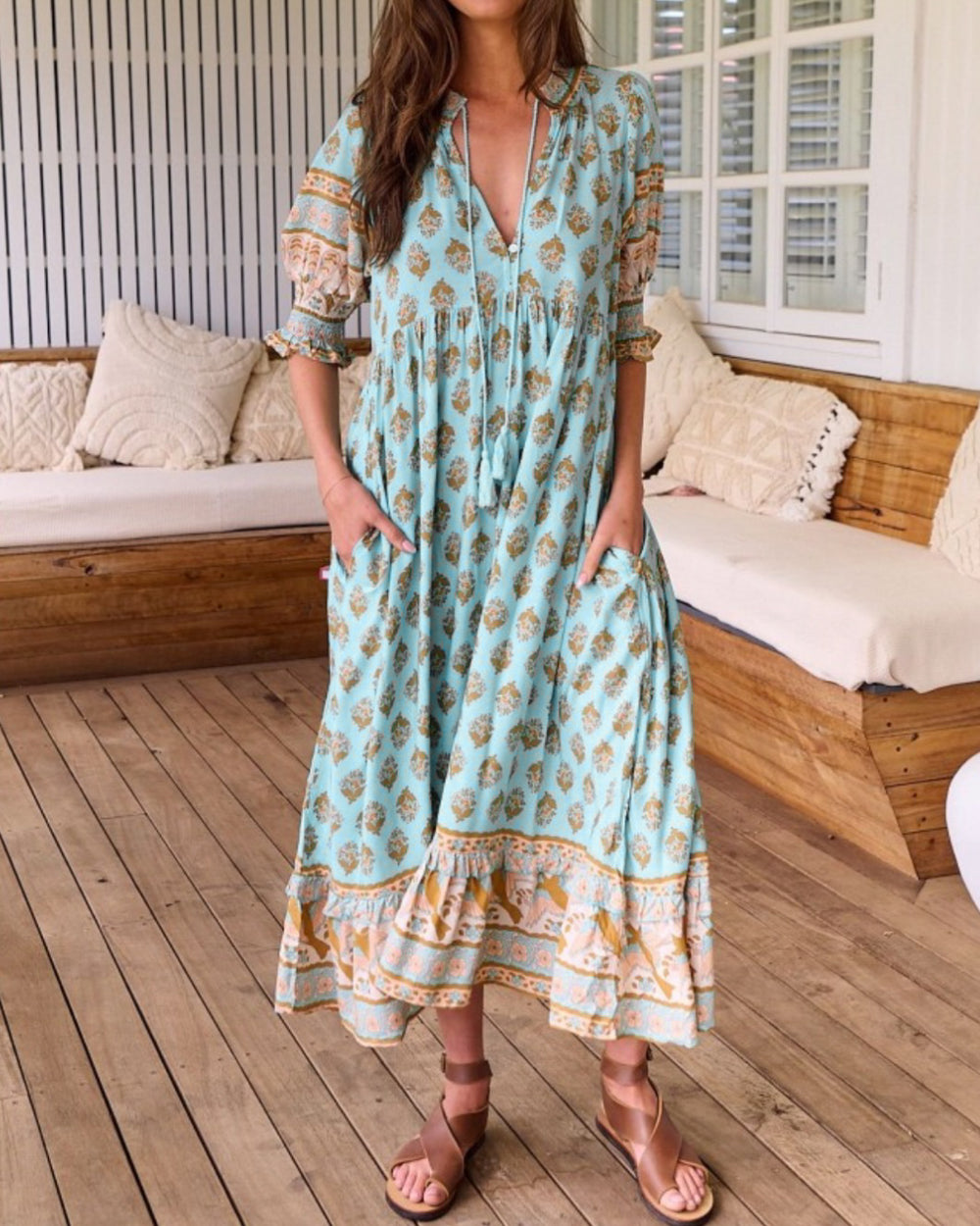 Luftiges Damen Boho-Kleid - Leichte Sommer-Tunika mit ausdrucksstarkem Ethno-Muster