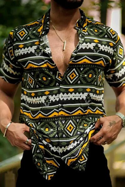 Button-Up Hemd - Kurzarm - Bedruckt - Sommerhemd - Herrenhemd