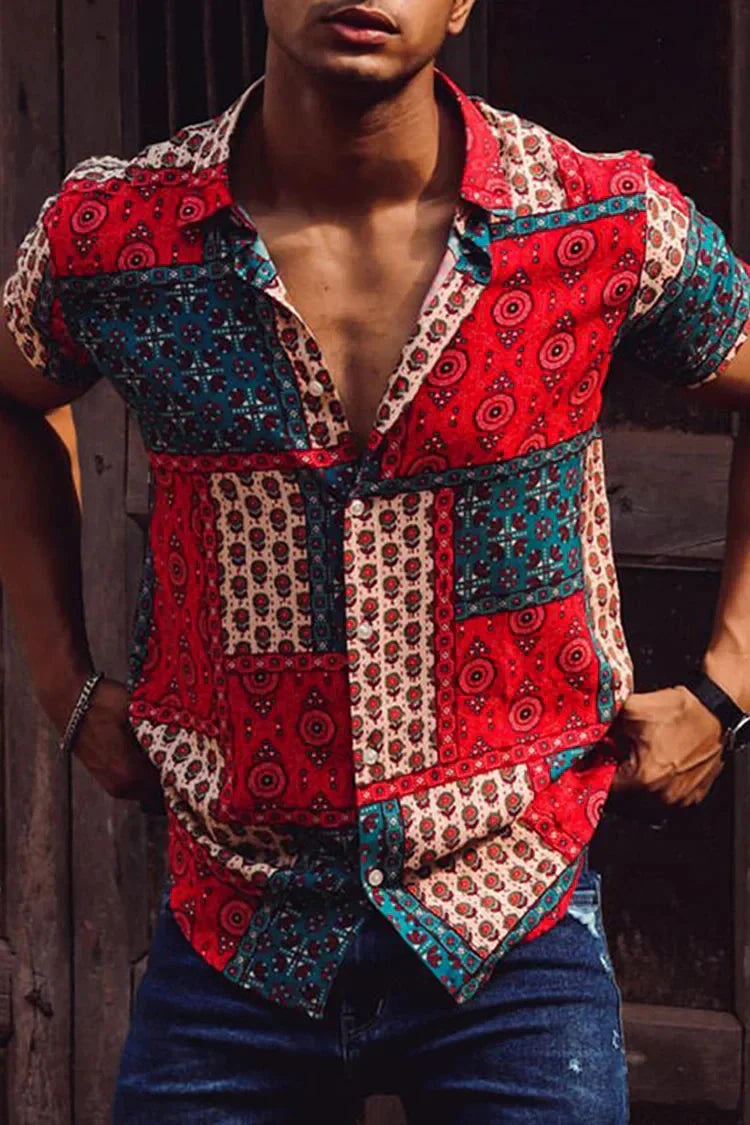 Button-Up Hemd - Kurzarm - Bedruckt - Sommerhemd - Herrenhemd