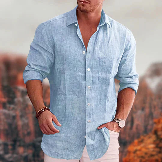 Button-Up Hemd | Umlegekragen | Langarm | Leinenhemd | Herrenhemden