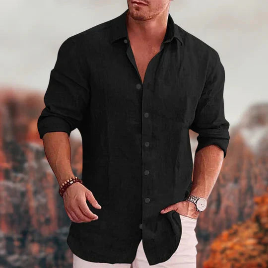 Button-Up Hemd | Umlegekragen | Langarm | Leinenhemd | Herrenhemden