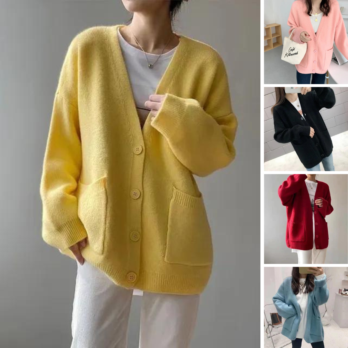 Langärmelige Strickjacke mit Knöpfen für Frauen