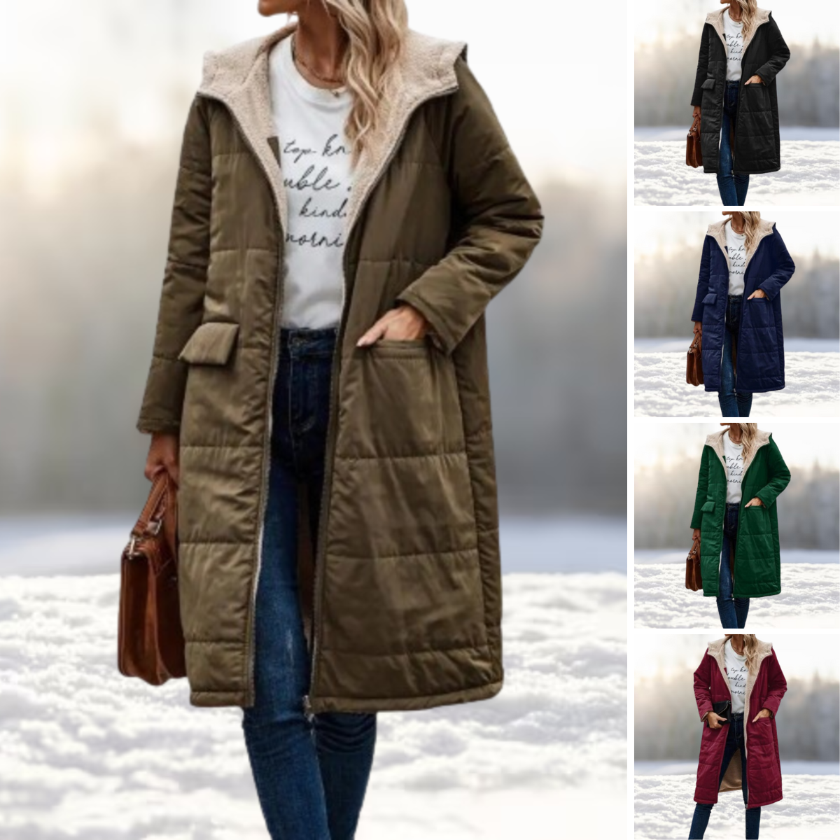 Wendbare Winterjacke mit Kapuze und Taschen für Damen