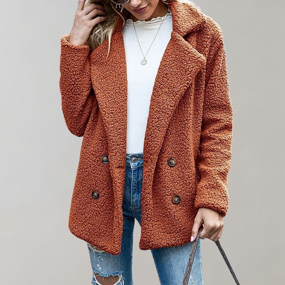 Warmer Doppelreihiger Teddy-Mantel für Damen