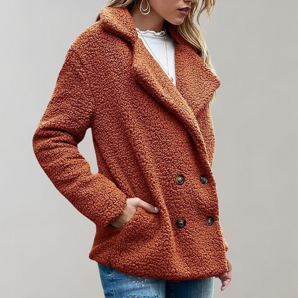 Warmer Doppelreihiger Teddy-Mantel für Damen