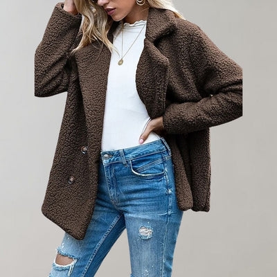 Warmer Doppelreihiger Teddy-Mantel für Damen