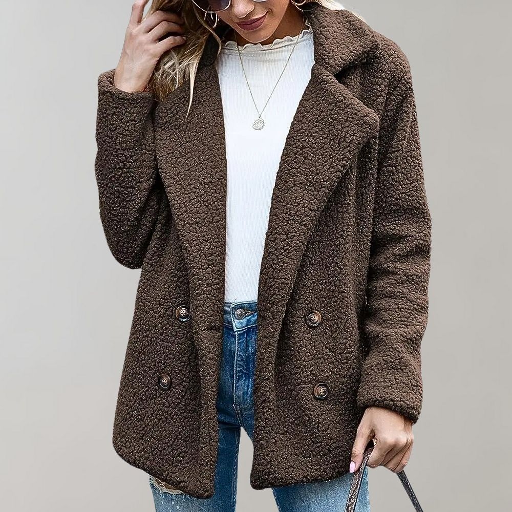 Warmer Doppelreihiger Teddy-Mantel für Damen