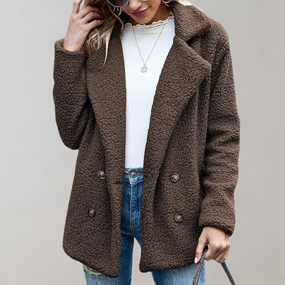 Warmer Doppelreihiger Teddy-Mantel für Damen