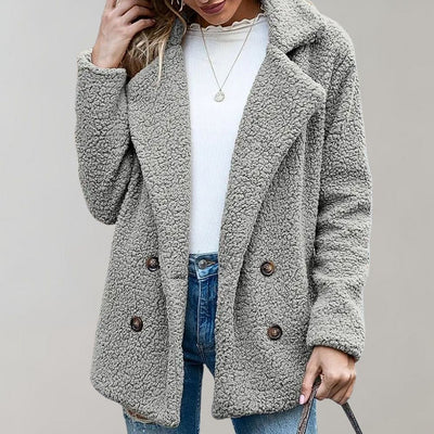 Warmer Doppelreihiger Teddy-Mantel für Damen