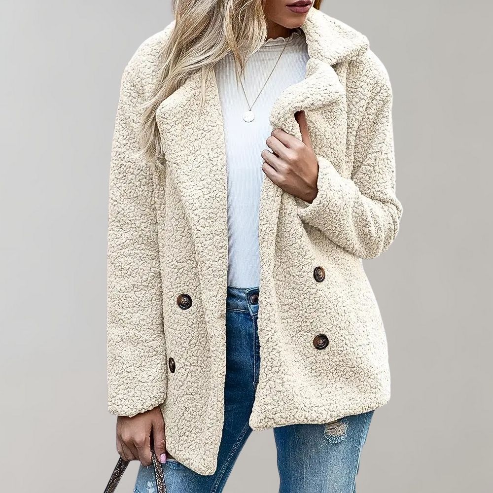 Warmer Doppelreihiger Teddy-Mantel für Damen